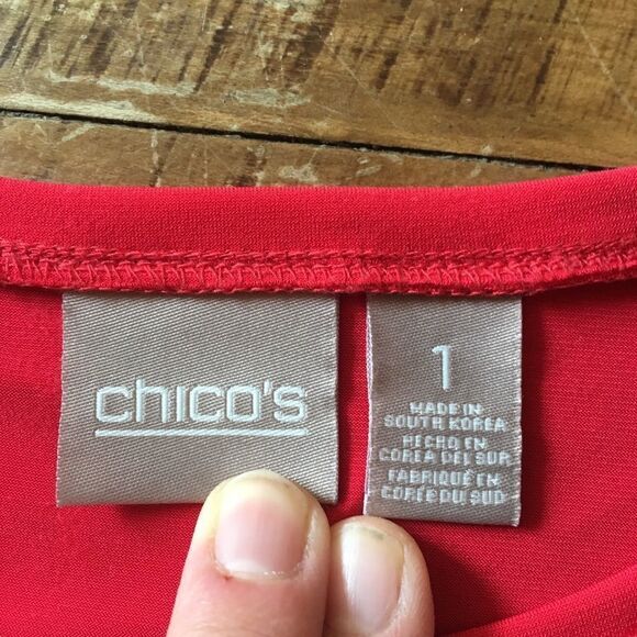 Chico’s 1 sheer hem asymmetrical blouse - Picture 2 of 3